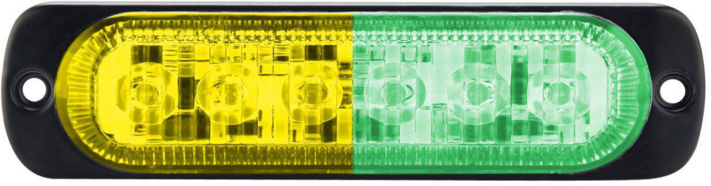 Green, Amber LED Ultra Slim Strobe 6-watt CREE, 480 lumens, 4 1/2 "long, 19 flash  patterns