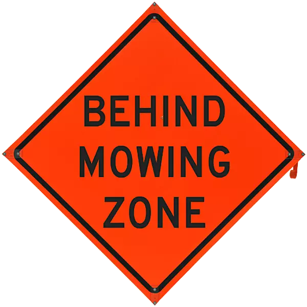 Behind Mowing Zone Safety Roadside Roll-Up Sign with Frames - 36 Inch Sign