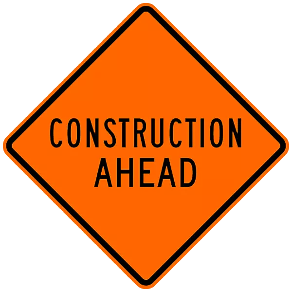 Construction Ahead Safety Roadside Roll-Up Sign with Frames - 36 Inch Sign