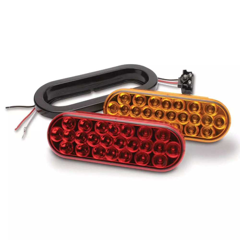 6.5" x 2.25" Oval Red LED w, Mirror, 24 LEDs