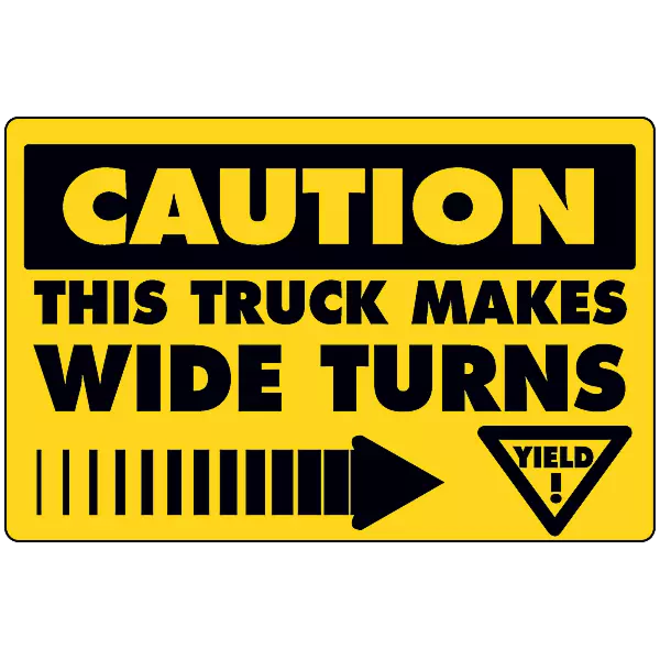 Caution Wide Turns Decal with Arrow