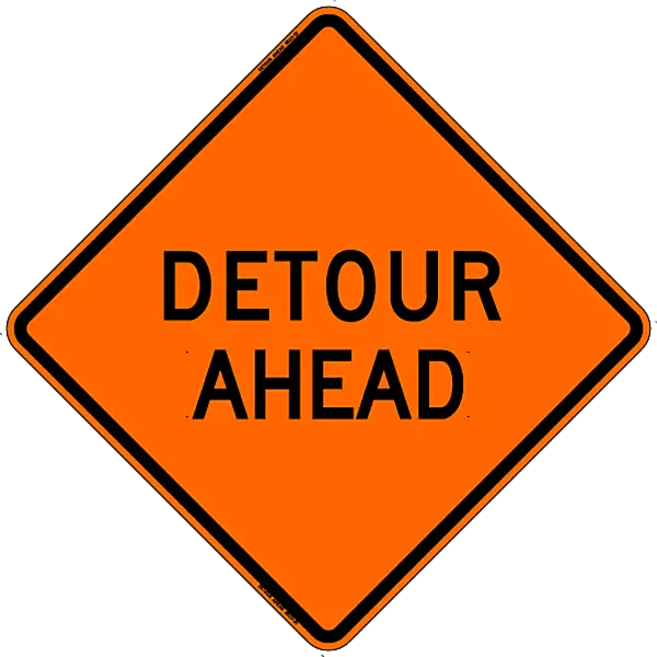 Detour Ahead Safety Roadside Roll-Up Sign with Frames - 36 Inch Sign