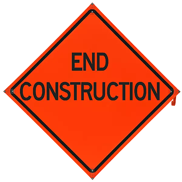 End Construction Safety Roadside Roll-Up Sign with Frames - 36 Inch Sign