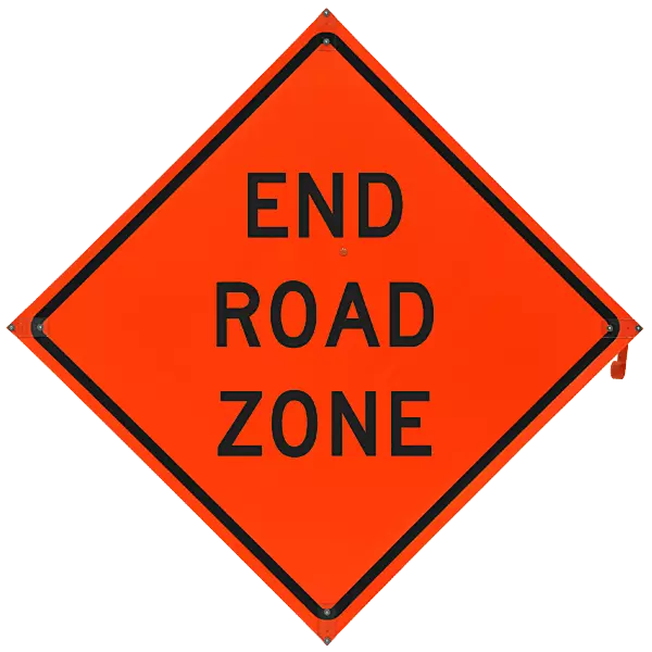 End Road Zone Safety Roadside Roll-Up Sign with Frames - 36 Inch Sign