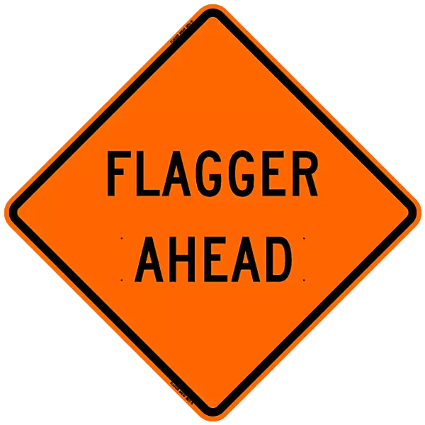 Flagger Ahead Safety Roadside Roll-Up Sign with Frames - 36 Inch Sign