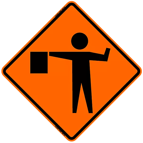 Flagger Symbol Safety Roadside Roll-Up Sign with Frames - 36 Inch Sign