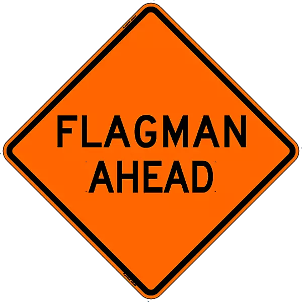 Flagman Ahead Safety Roadside Roll-Up Sign with Frames - 36 Inch Sign