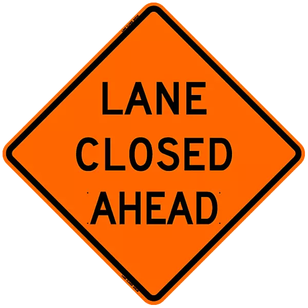 Lane Closed Ahead Safety Roadside Roll-Up Sign with Frames - 36 Inch Sign