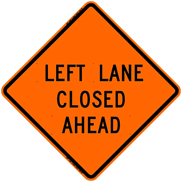 Left Lane Closed Ahead Safety Roadside Roll-Up Sign with Frames - 36 Inch Sign