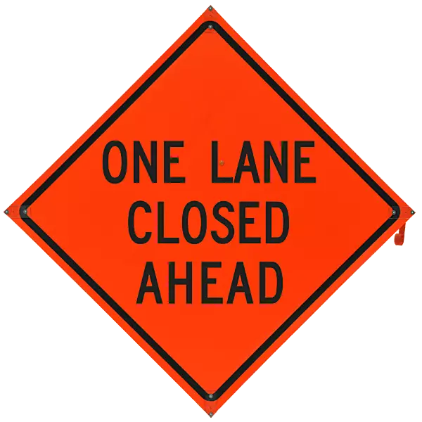 One Lane Closed Ahead Safety Roadside Roll-Up Sign with Frames - 36 Inch Sign