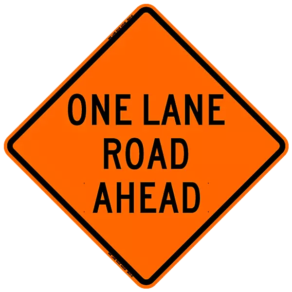 One Lane Road Ahead Safety Roadside Roll-Up Sign with Frames - 36 Inch Sign