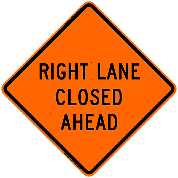 Right Lane Closed Ahead Safety Roadside Roll-Up with Frames - 36 Inch Sign