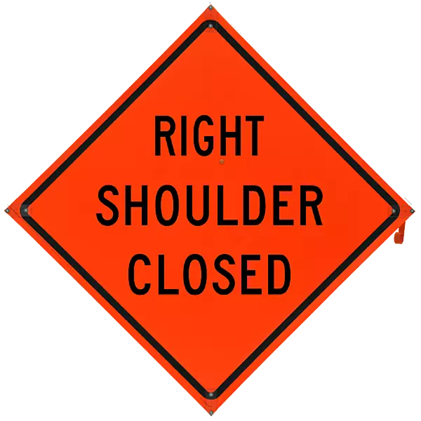 Right Shoulder Closed Safety Roadside Roll-Up Sign with Frames - 36 Inch Sign