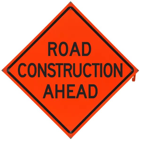 Road Construction Ahead Safety Roadside Roll-Up with Frames - 36 Inch Sign