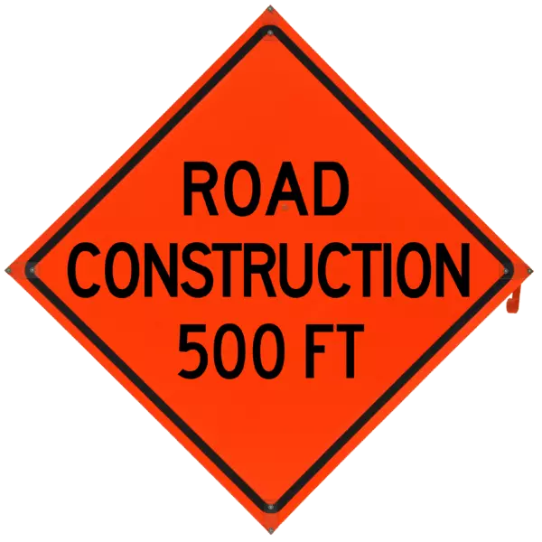 Road Construction 500 ft. Safety Roadside Roll-Up Sign with Frames - 36 Inch Sign