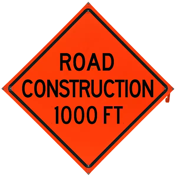 Road Construction 1000ft. Safety Roadside Roll-Up Sign with Frames - 36 Inch Sign