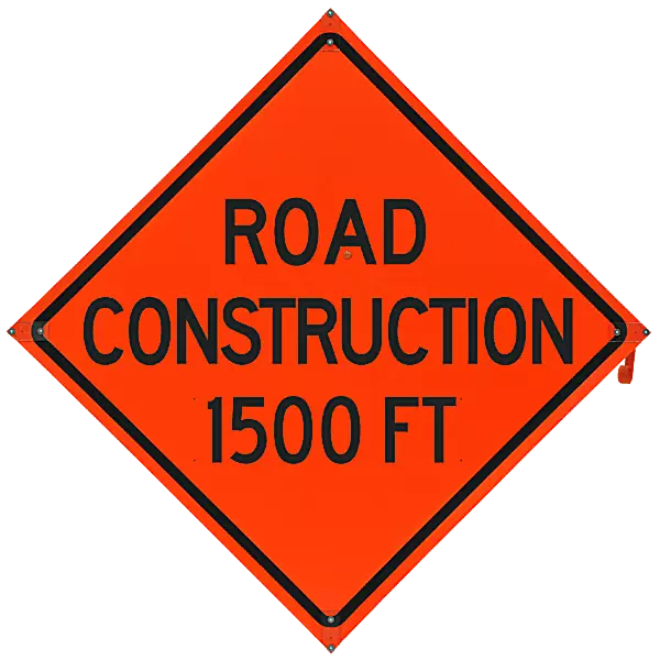 Road Construction 1500ft. Safety Roadside Roll-Up Sign with Frames - 36 Inch Sign