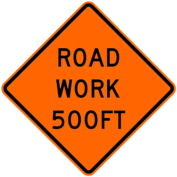 Road Work Ahead 500ft. Safety Roadside Roll-Up Sign with Frames - 36 Inch Sign