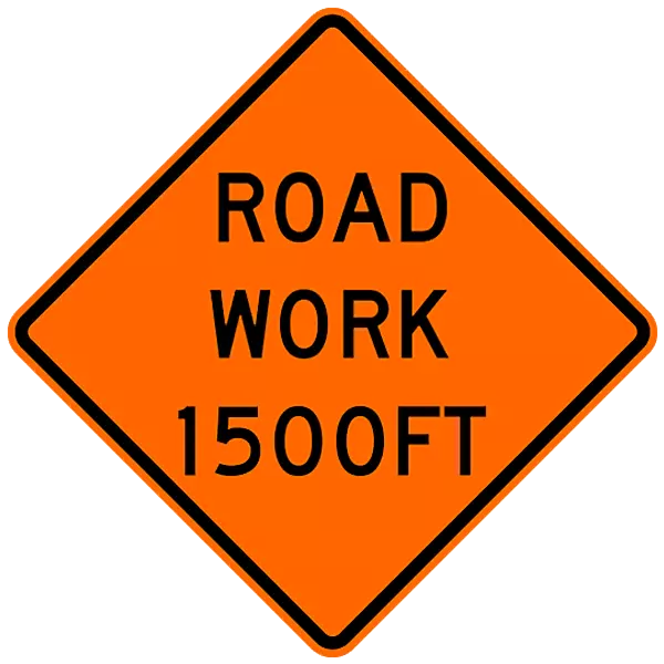 Road Work Ahead 1500ft. Safety Roadside Roll-Up Sign with Frames - 36 Inch Sign