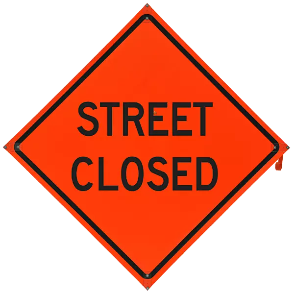 Street Closed Safety Roadside Roll-Up Sign with Frames - 36 Inch Sign