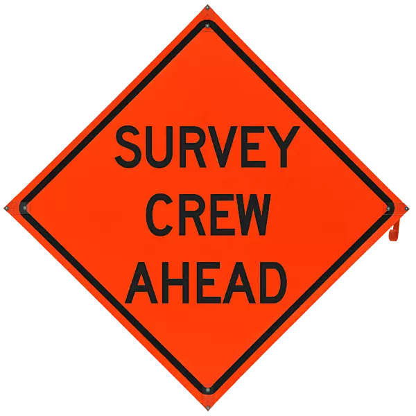 Survey Crew Ahead Safety Roadside Roll-Up Sign with Frames - 36 Inch Sign