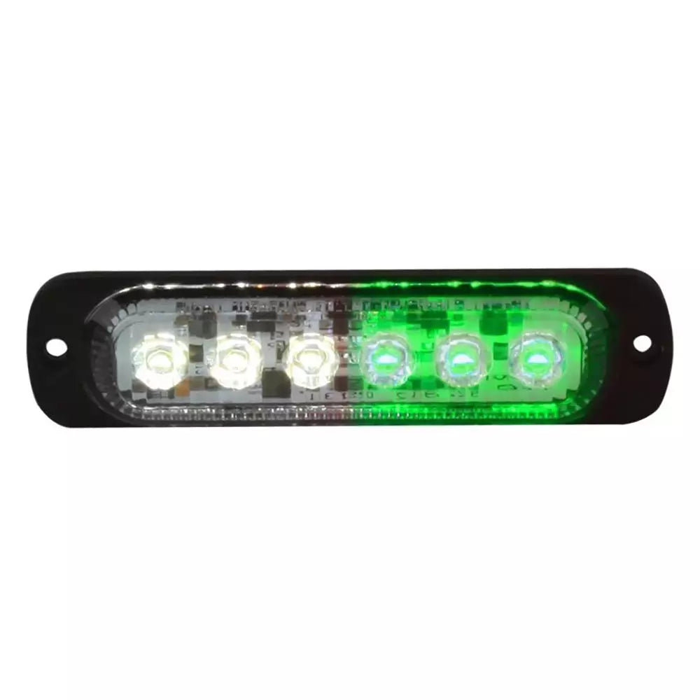 Green, White LED Ultra Slim Strobe 6-watt CREE, 480 lumens, 4 1/2 "long, 19 flash  patterns