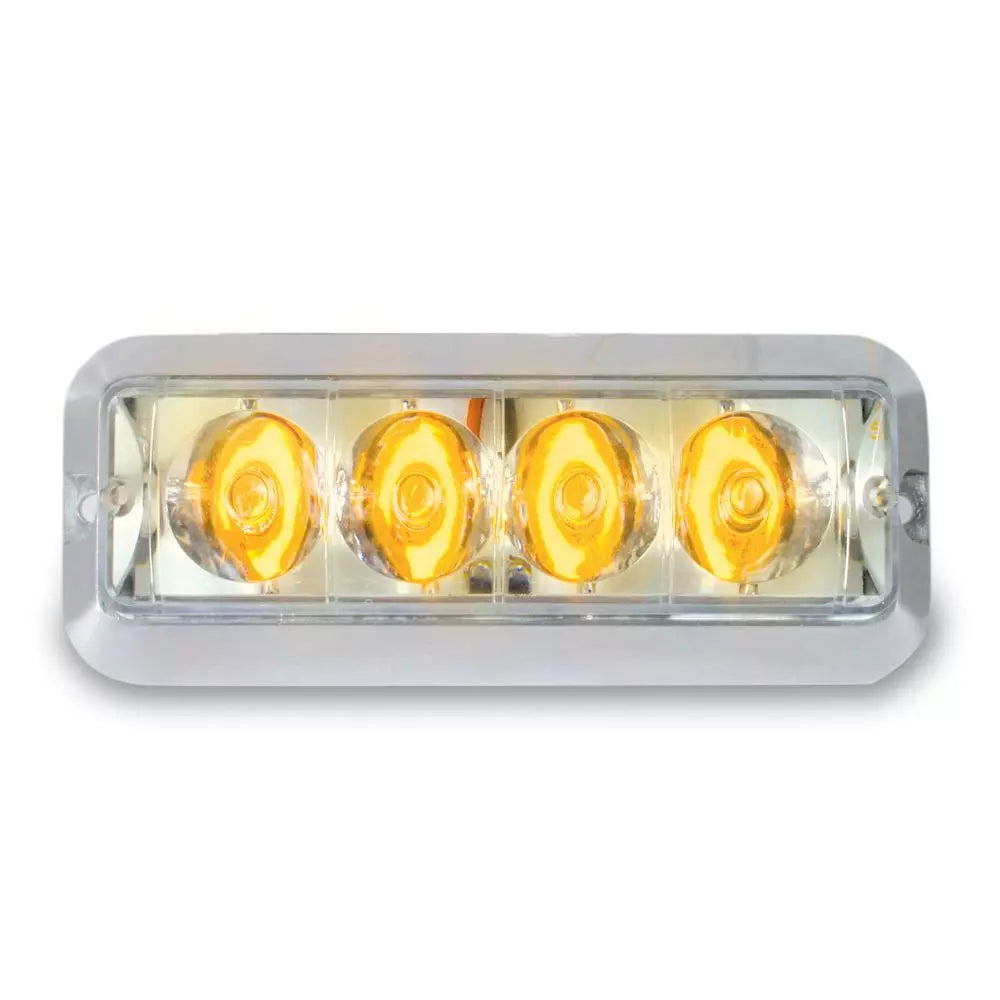 4" Amber Flush Mount Self Contained Strobe, Solid and Strobe, 3 Wire