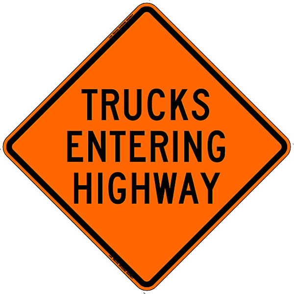 Truck Entering Highway Safety Roadside Roll-Up Sign with Frames - 36 inch 3M Hi-Intensity Reflective Sign