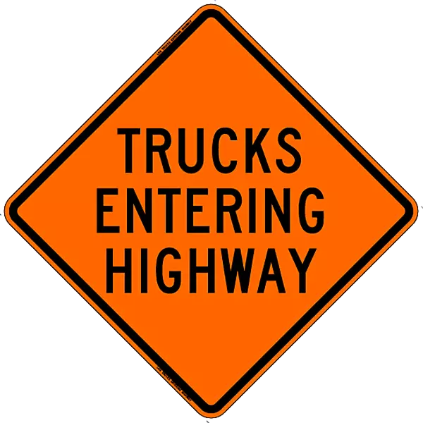 Truck Entering Highway Safety Roadside Roll-Up Sign with Frames - 36 Inch Sign