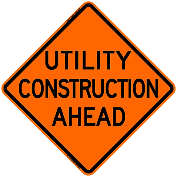 Utility Construction Ahead Safety Roadside Roll-Up Sign with Frames - 36 Inch Sign