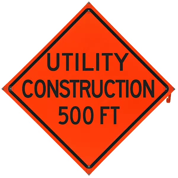 Utility Construction 500 ft. Safety Roadside Roll-Up Sign with Frames - 36 Inch Sign