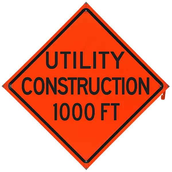 Utility Construction 1000ft. Safety Roadside Roll-Up Sign with Frames - 36 Inch Sign