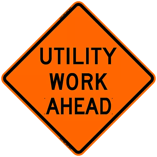 Utility Work Ahead Safety Roadside Roll-Up Sign with Frames - 36 Inch Sign