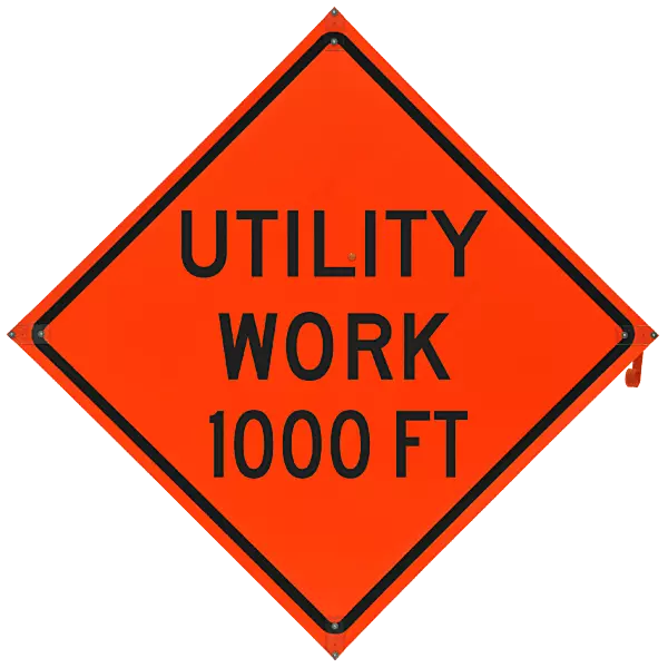 Utility Work 1000 ft. Safety Roadside Roll-Up Sign with Frames - Sign