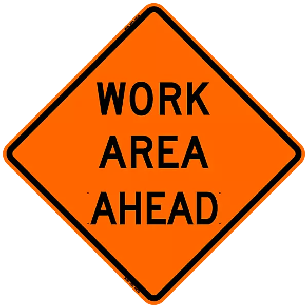 Work Area Ahead Safety Roadside Roll-Up Sign with Frames - 36 Inch Sign